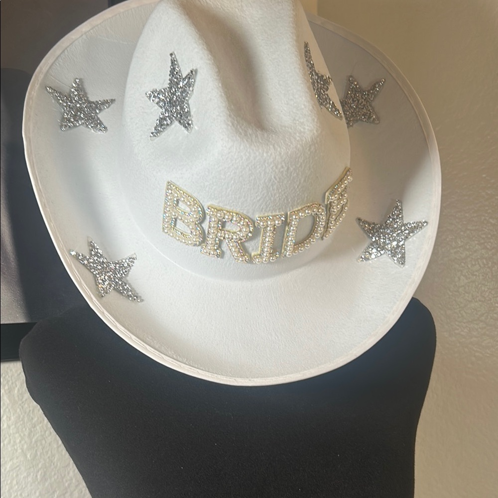 12th Tribe White Bride Cowboy Hat with Silver Rhinestone Stars